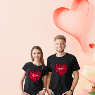 T-shirt Le couple de Valentine Roses en forme de coeur pét