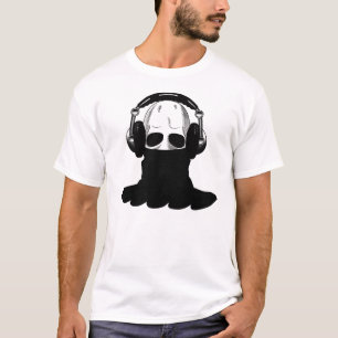 T-shirt Le crâne : Écouteurs et col roulé noir