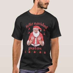 T-shirt Le doigt médian du Père Noël Feliz Navidad Putos l