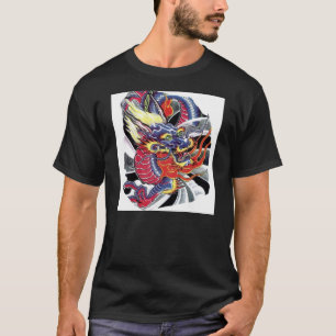 T-shirt Le Dragon Bleu - Design Japonais Du Tatouage