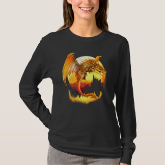 T-shirt Le Dragon D'Imaginaire En Or Volant Avec Le Feu
