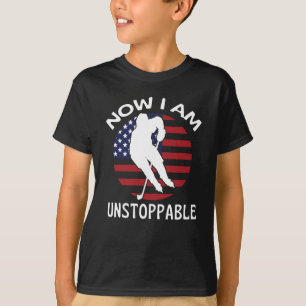 T-shirt Le Drapeau Américain Ice Hockey Now I Am Unstopab