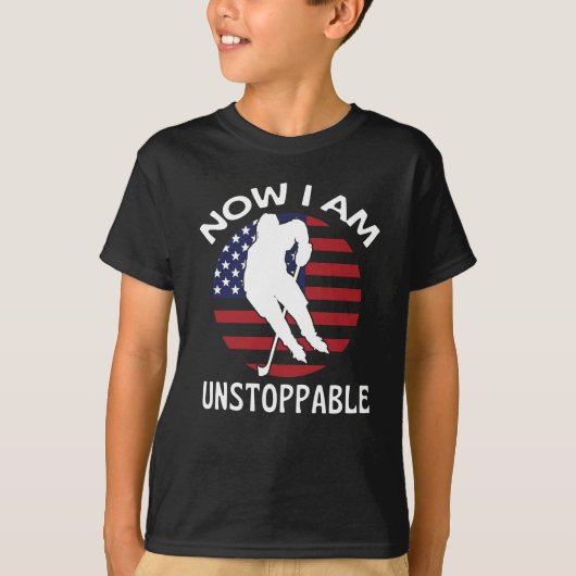 T-shirt Le Drapeau Américain Ice Hockey Now I Am Unstopabl (Devant)