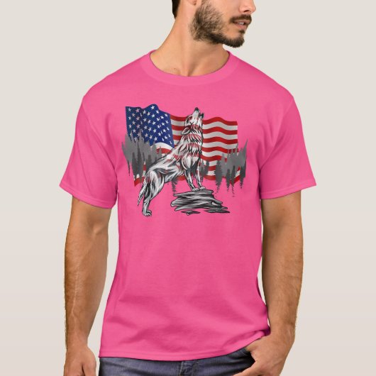 T-shirt Le drapeau américain rencontre le loup (Devant)