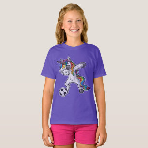 T-shirt Le football tamponnant mignon de licorne