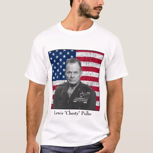 T-shirt Le Général Puller et le drapeau américain (Devant)