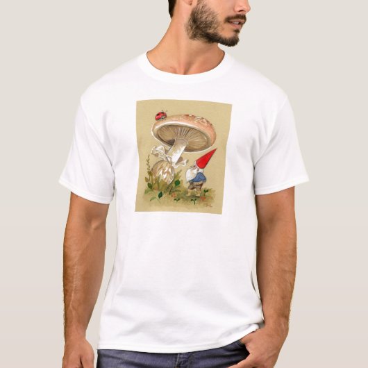 T-shirt Le gnome trouvent une coccinelle et un champignon (Devant)