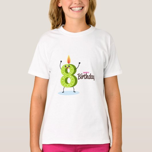 T-shirt Le grand numéro vert 8 avec un joyeux anniversaire (Devant)