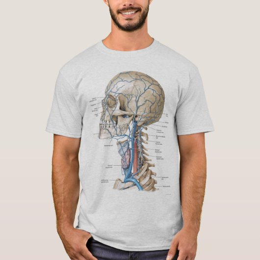 T-shirt Le gris d'anatomie de crâne et d'épine a adapté le (Devant)