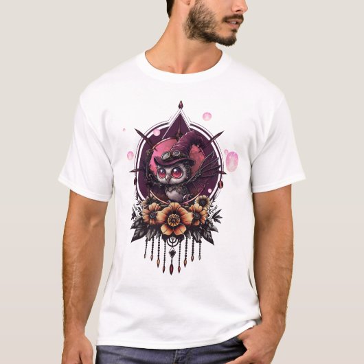 T-shirt Le hibou Steampunk : Gardien des secrets. (Devant)