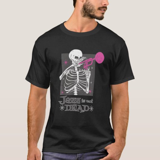 T-shirt Le Jazz n'est pas mort Skeleton Trumpet Musicien T (Devant)