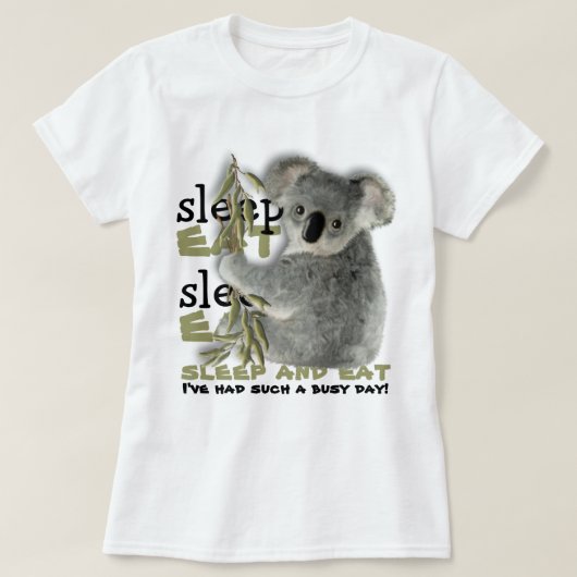 T-shirt Le koala mignon mangent et dorment (Design devant)