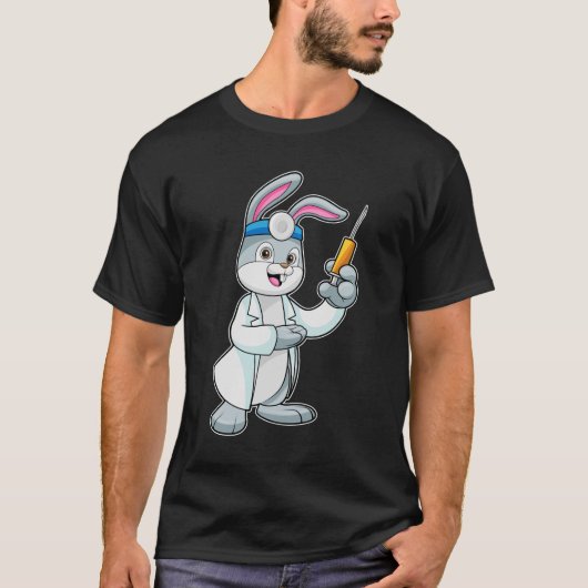 T-shirt Le lapin comme docteur à la vaccination avec la se (Devant)