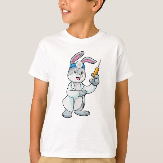 T-shirt Le lapin comme docteur à la vaccination avec la se (Devant)