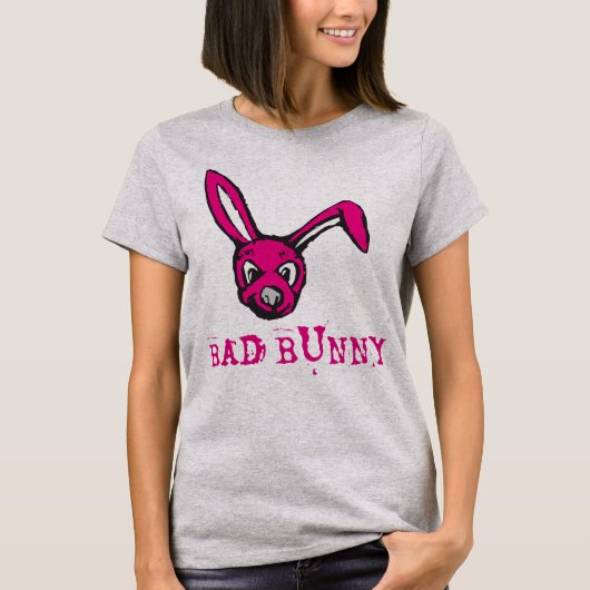 T-shirt Le lapin rose est un "Mauvais lapin" (Devant)