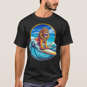 T-shirt Le Lion De Surf cool Frise Vague Le Lion Sur Un Su