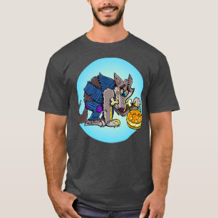 T-shirt Le loup-garou drôle tient une lampe citrouille pou