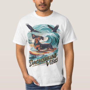 T-shirt Le majestueux Dachshund Dog Catching a Wave Surfin