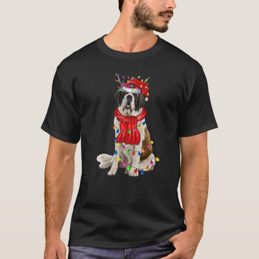 T-shirt Le mignon Bernard Christmas Tree Lights Chien (Devant)