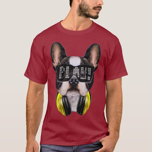 T-shirt Le mignon Bulldog français en DJ en verre soleil e (Devant)