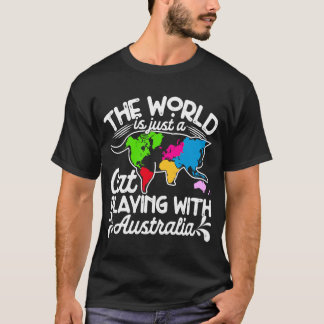 T-shirt Le Monde Est Un Chat Jouer Carte Australie Chat