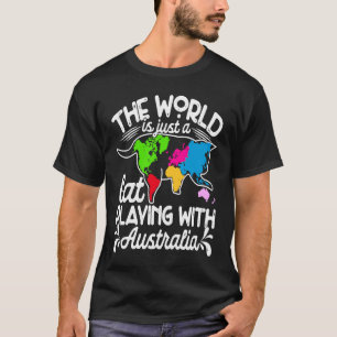 T-shirt Le Monde Est Un Chat Jouer Carte Australie Chat