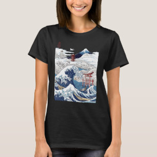 T-shirt Le Mont Fuji La Grande Vague Tsunami Japonais Kana