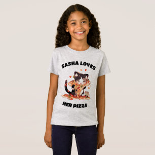 T-Shirt Le nom de votre enfant...Aime Pizza Cute Cat