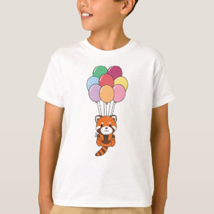 T-shirt Le Panda Rouge S'Envole Avec Des Ballons Colorés