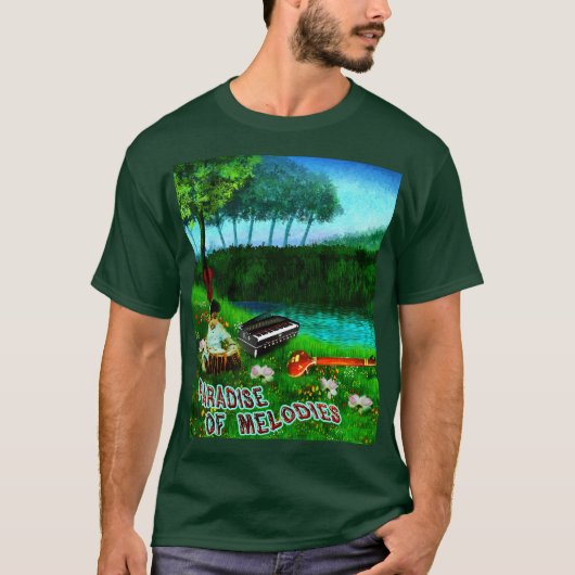 T-shirt Le paradis des mélodies avec verdure et lac (Devant)