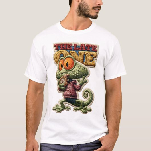 T-shirt Le Patch Brodé de Caméléon Drôle du Retardataire (Devant)
