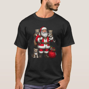 T-shirt Le Père Noël américain tient le léopard présent No