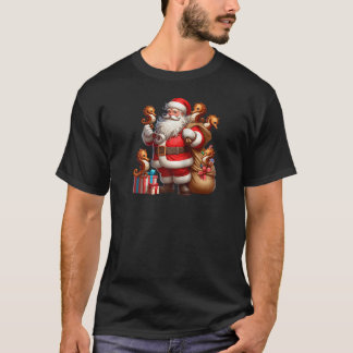 T-shirt Le Père Noël américain tient un cheval de mer prés