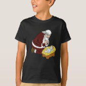 T-shirt Le Père Noël enflammé par le bébé Jésus T-Noël (Devant)