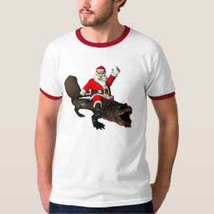 T-shirt Le père noël gai montant un crocodile