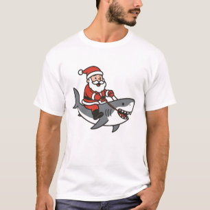T-shirt Le Père Noël mignon chevauchant un requin Noël drô