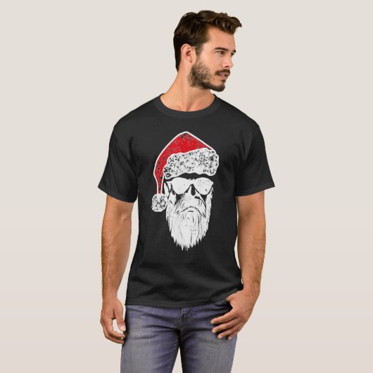 T-shirt Le Père Noël Visage Lunettes de soleil avec barbe  (Devant entier)