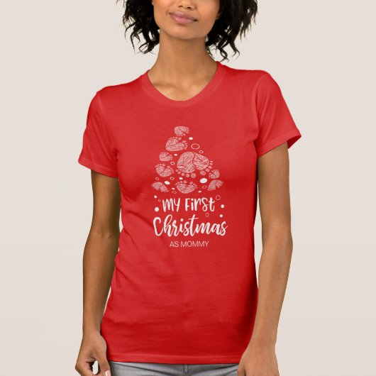 T-shirt Le premier Noël de maman, les pieds blancs (Devant)