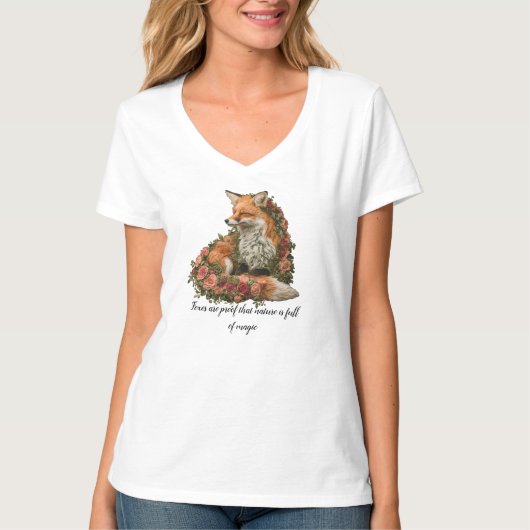 T-shirt Le renard forestier brodé. Les renards sont la pre (Devant)