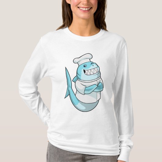 T-shirt Le requin comme chef avec tablier de Cuisine (Devant)