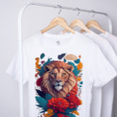 T-shirt Le Roi du Paradis : avec un lion et des fleurs