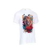 T-shirt Le Roi du Paradis : avec un lion et des fleurs