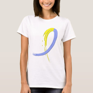 T-shirt Le ruban bleu et jaune A4 de syndrome de Down