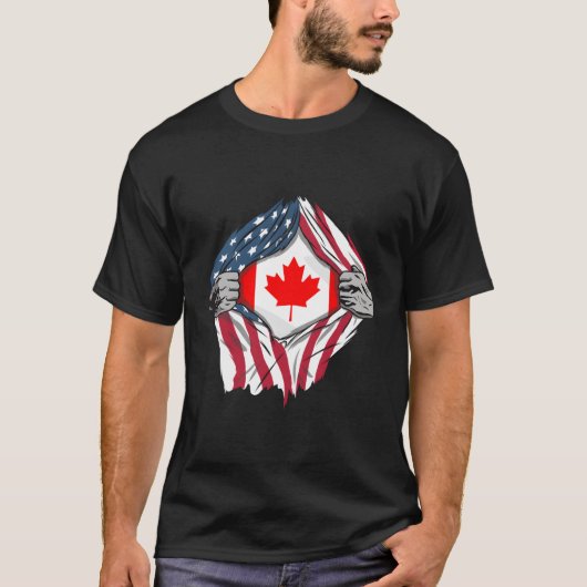 T-shirt Le sang canadien américain dans mon pays drapeaux (Devant)