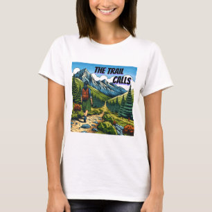 T-shirt Le Sentier Appelle   Femme Randonnant sur un Senti