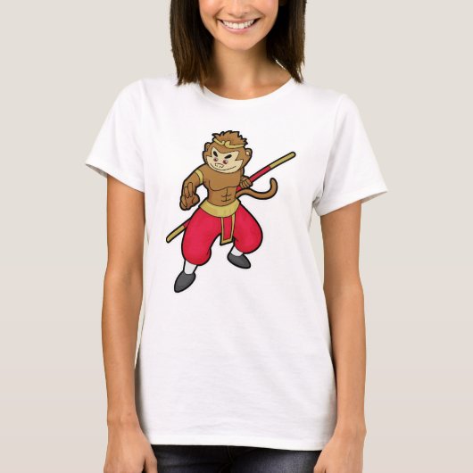 T-shirt Le singe comme guerrier avec le personnel et le ba (Devant)