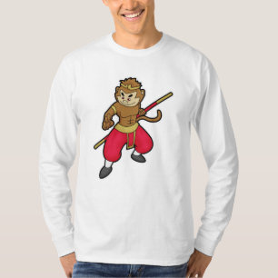 T-shirt Le singe comme guerrier avec le personnel et le ba