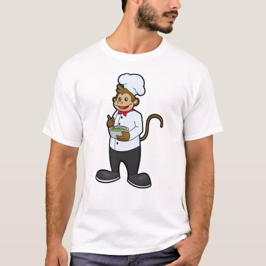 T-shirt Le singe cuire avec le bol (Devant)