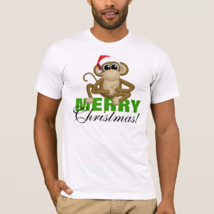 T-shirt Le singe de Santa Hat - Chemise blanche "Joyeux No