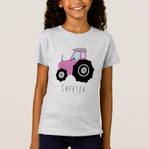 T-Shirt Le tracteur et le nom de l'agriculteur rose de la